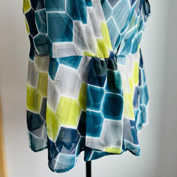 Banana Republic Teal Green & Gray Sheer Wrap Blouse with Flutter Sleeves – US XL - Picture 9 of 12